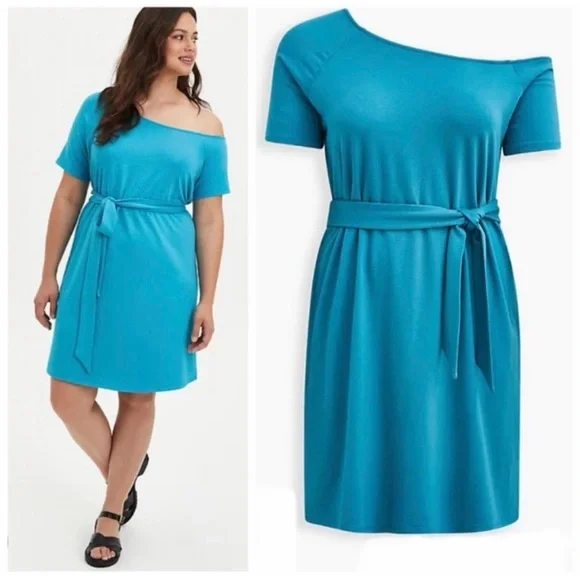 Torrid Teal T-Shirt Off-The-Shoulder Dress NWT SZ 1 (14/16) - Picture 4 of 12